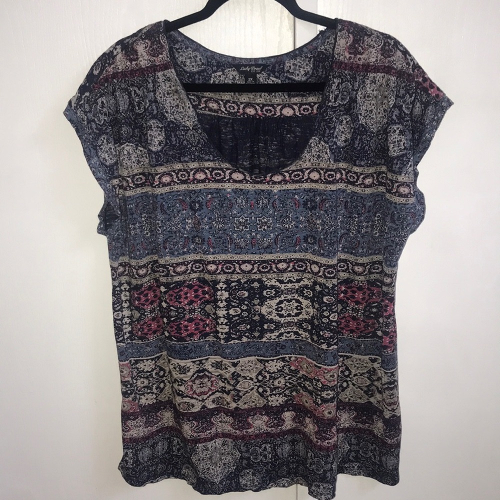 LUCKY BRAND Scoop Neck Ruched Shoulders T -Size 2X